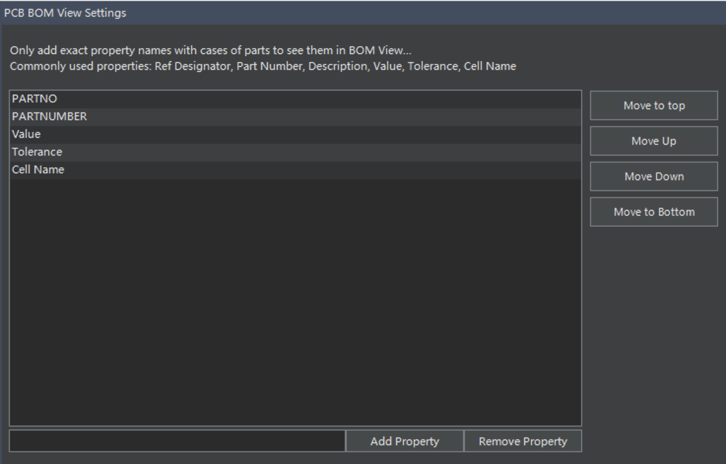 PCB BOM settings
