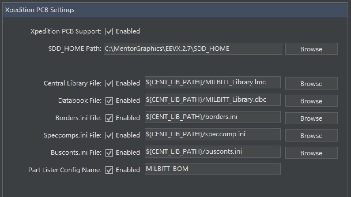 Xpedition settings