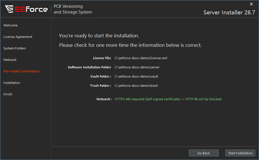 The pre-install confirmation