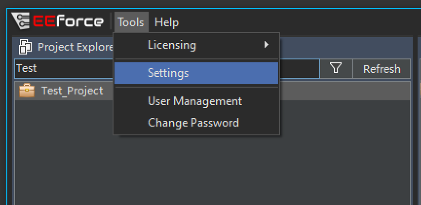 Settings menu