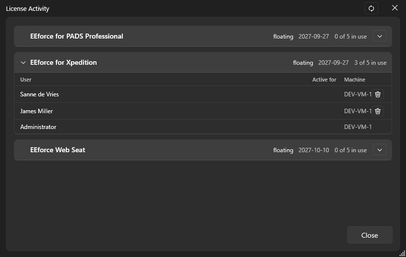 License Activity in the desktop app