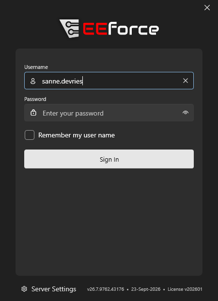 The sign-in screen