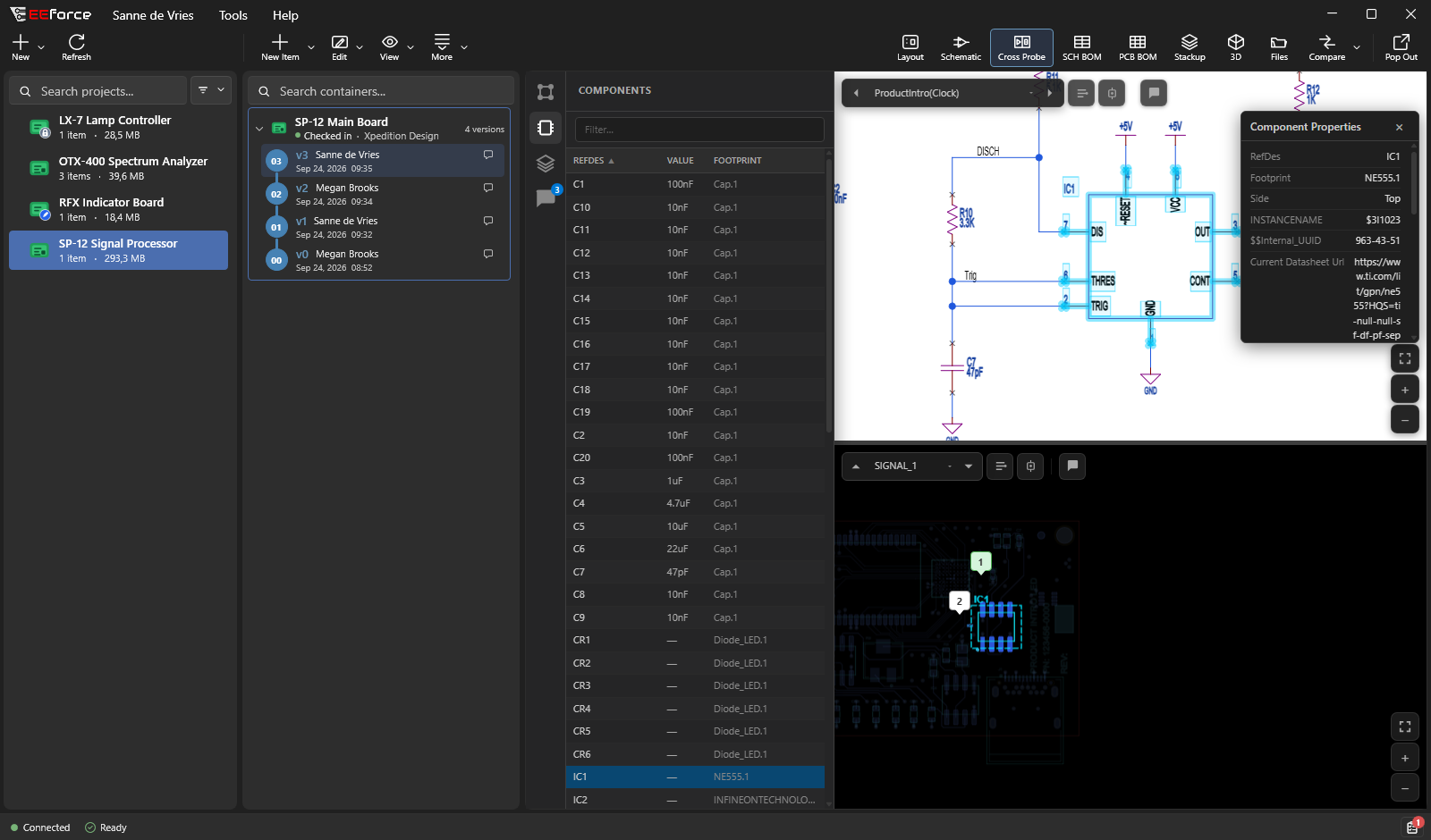 The redesigned desktop client with linked schematic and layout views