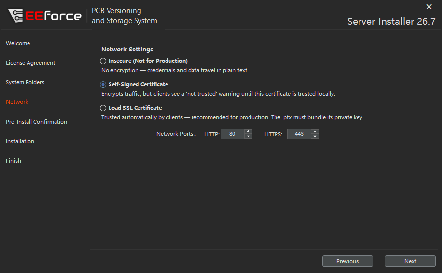 Network ports and certificate