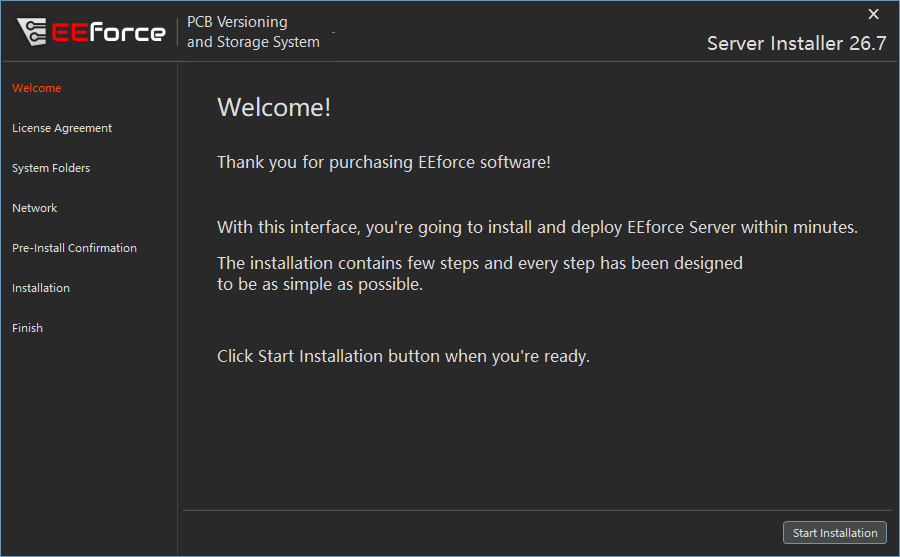 The server installer's welcome page