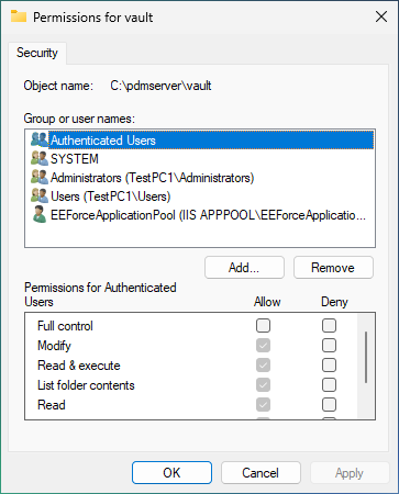 Folder permission dialog