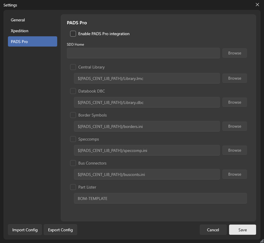 PADS Pro tool settings