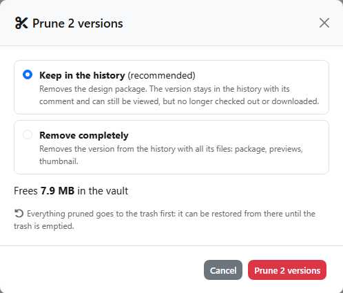 Pruning versions in bulk