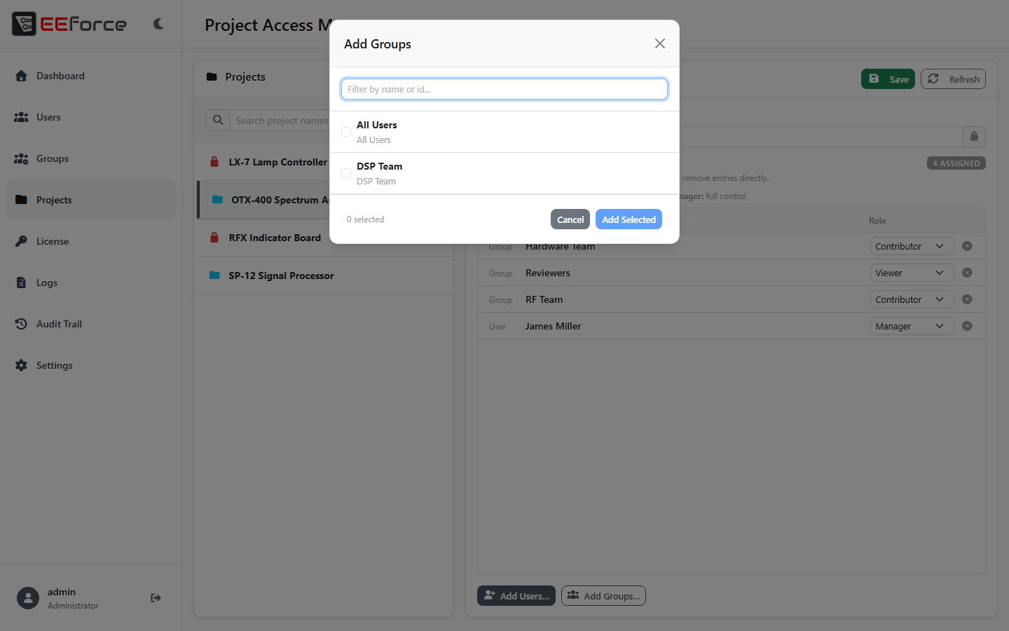 Adding groups to a project