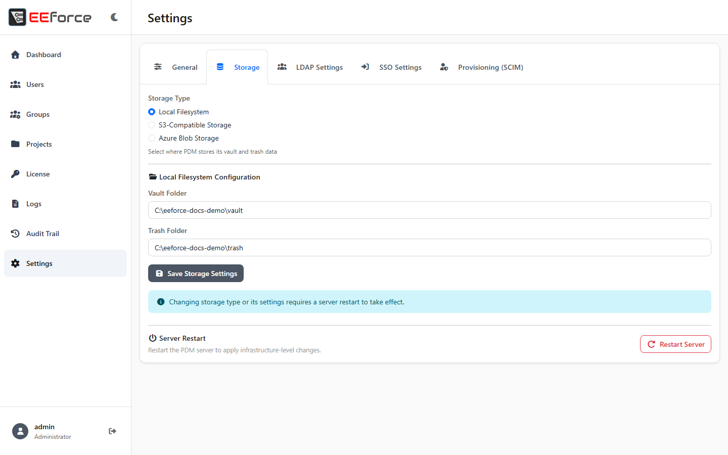 Storage settings with local folders
